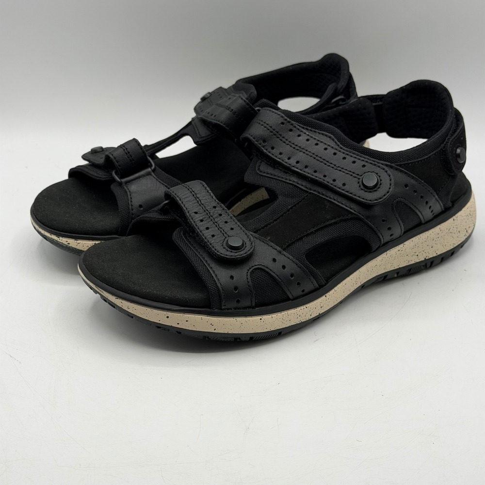 SAS Embark Black Ash Leather Active Sandals 9.5 W Sporty Walking Comfy READ